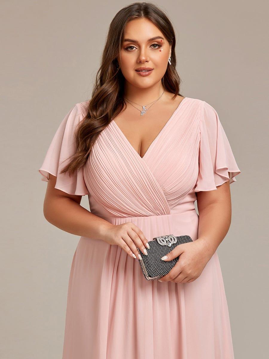 ever FAYE|Plus Size Pleated Midi Ruffles Sleeve Chiffon Bridesmaid Dress