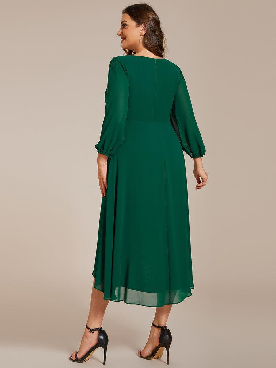 pretty BRIAR|Plus Size Chiffon A-Line 3/4 Sleeves Asymmetrical Hem Wedding Guest Dress