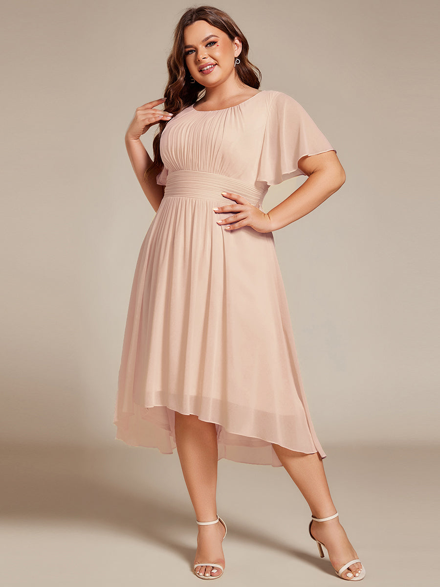 pretty EDEN|Plus Size Pleated Round Neckline A-Line Midi Chiffon Wedding Guest Dress