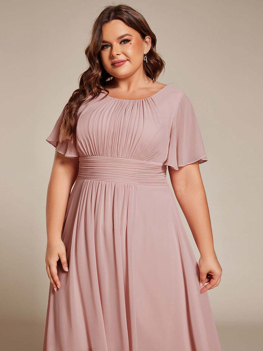 pretty EDEN|Plus Size Pleated Round Neckline A-Line Midi Chiffon Wedding Guest Dress