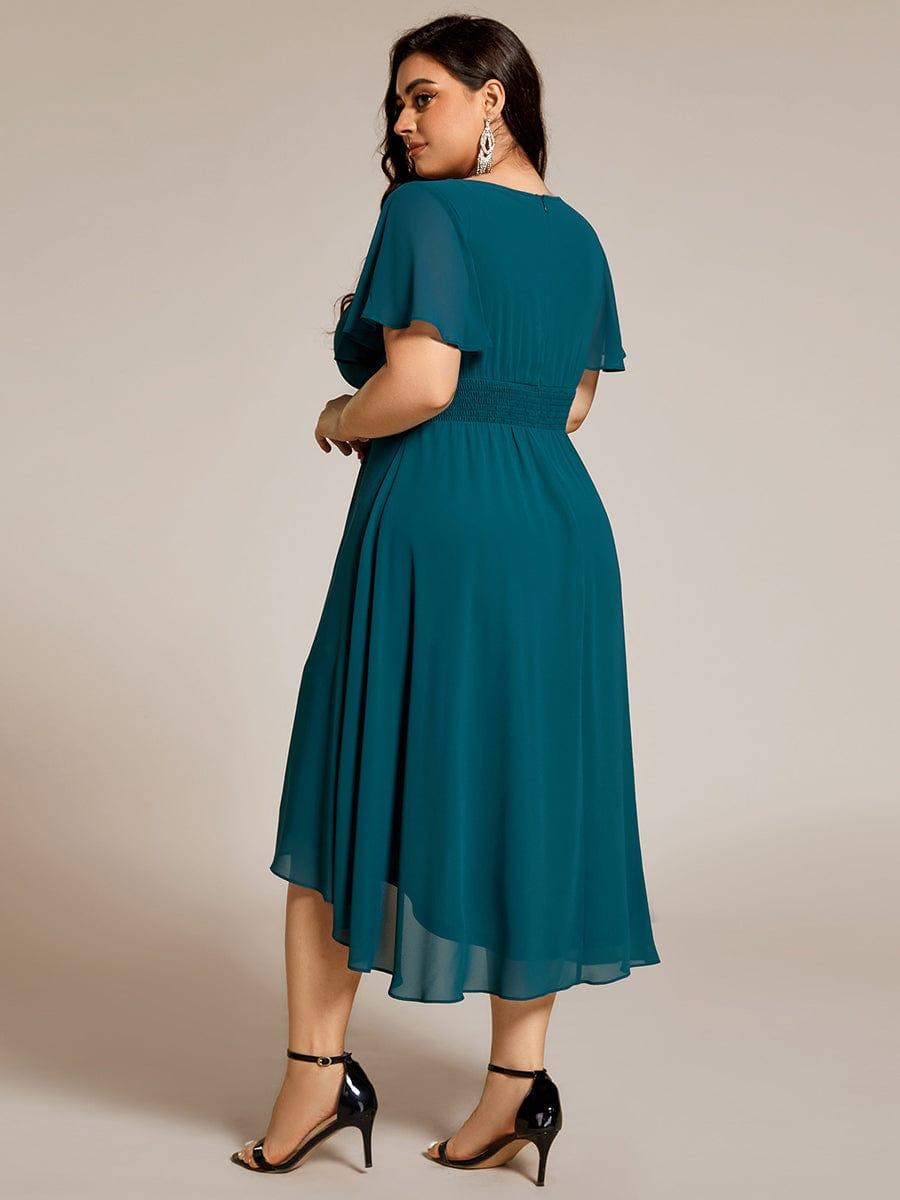 pretty EDEN|Plus Size Pleated Round Neckline A-Line Midi Chiffon Wedding Guest Dress