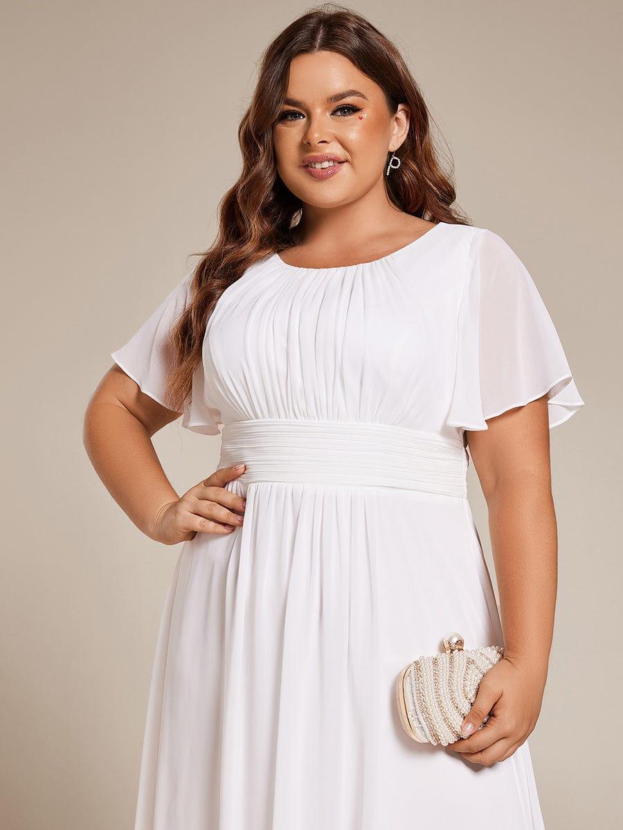 pretty EDEN|Plus Size Pleated Round Neckline A-Line Midi Chiffon Wedding Guest Dress