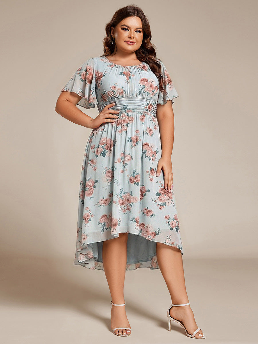 pretty EDEN|Plus Size Pleated Round Neckline A-Line Midi Chiffon Wedding Guest Dress