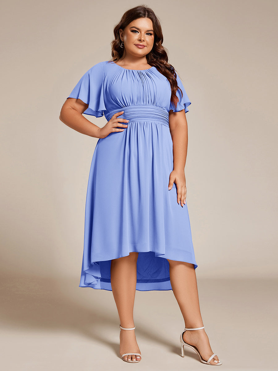 pretty EDEN|Plus Size Pleated Round Neckline A-Line Midi Chiffon Wedding Guest Dress