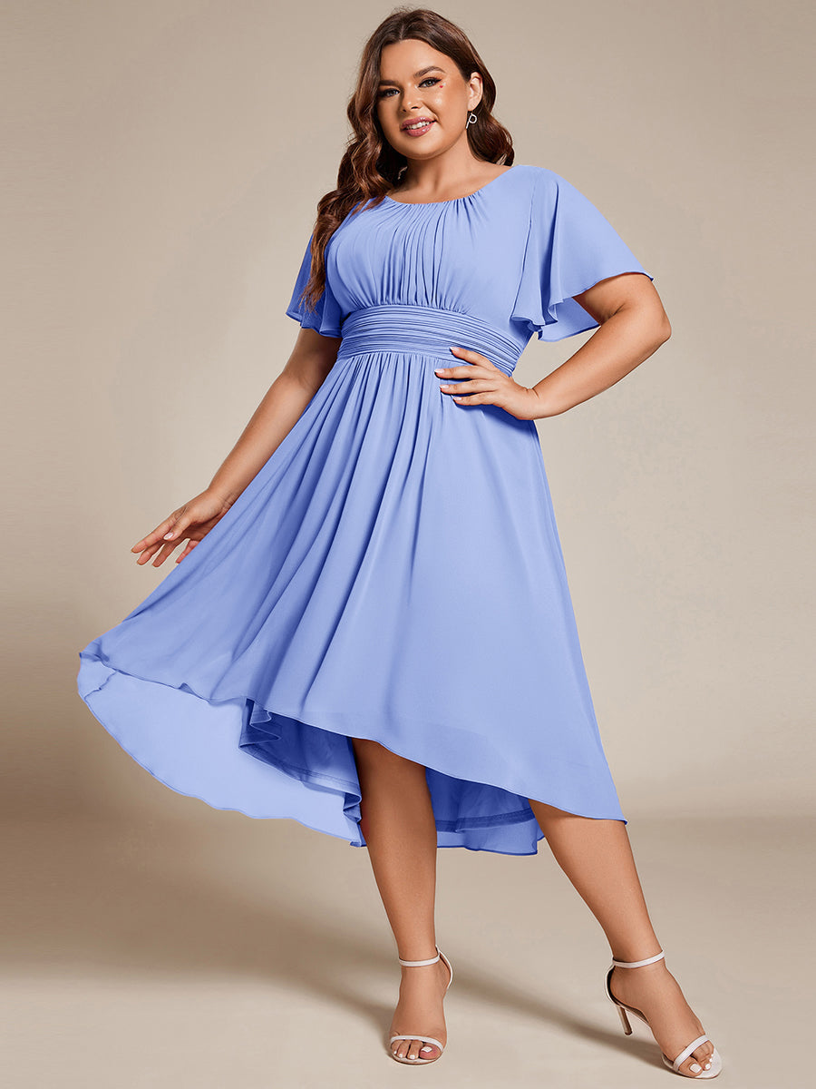 pretty EDEN|Plus Size Pleated Round Neckline A-Line Midi Chiffon Wedding Guest Dress