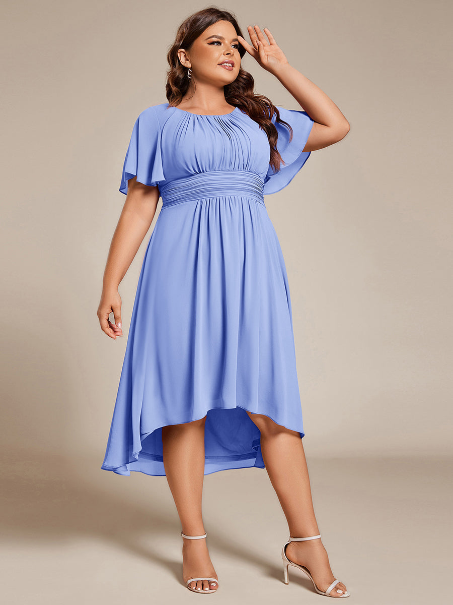pretty EDEN|Plus Size Pleated Round Neckline A-Line Midi Chiffon Wedding Guest Dress