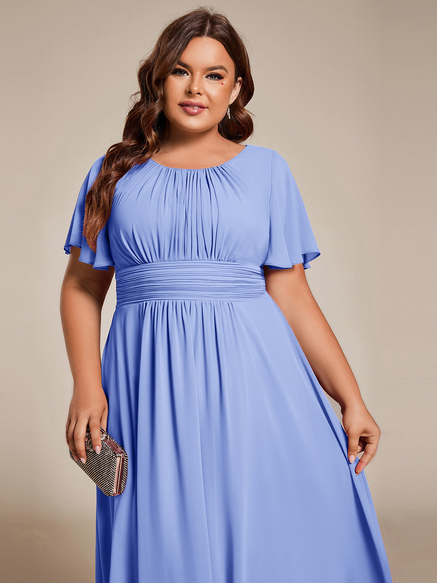 pretty EDEN|Plus Size Pleated Round Neckline A-Line Midi Chiffon Wedding Guest Dress