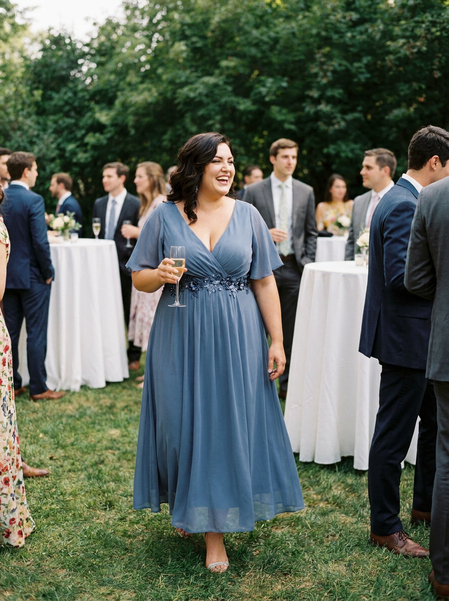 pretty DAHLIA|Plus Size Elegant Short Sleeves V-Neck Floral Applique Wedding Guest Dress