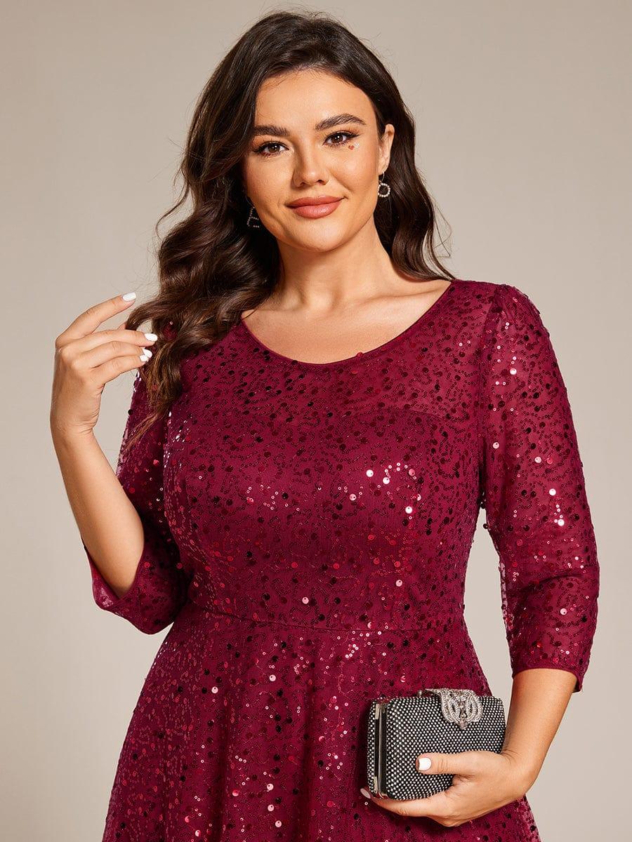 pretty SIENNA|Plus Size 3/4 Sleeve Midi Round Neck A-Line Sequin Wedding Guest Dress