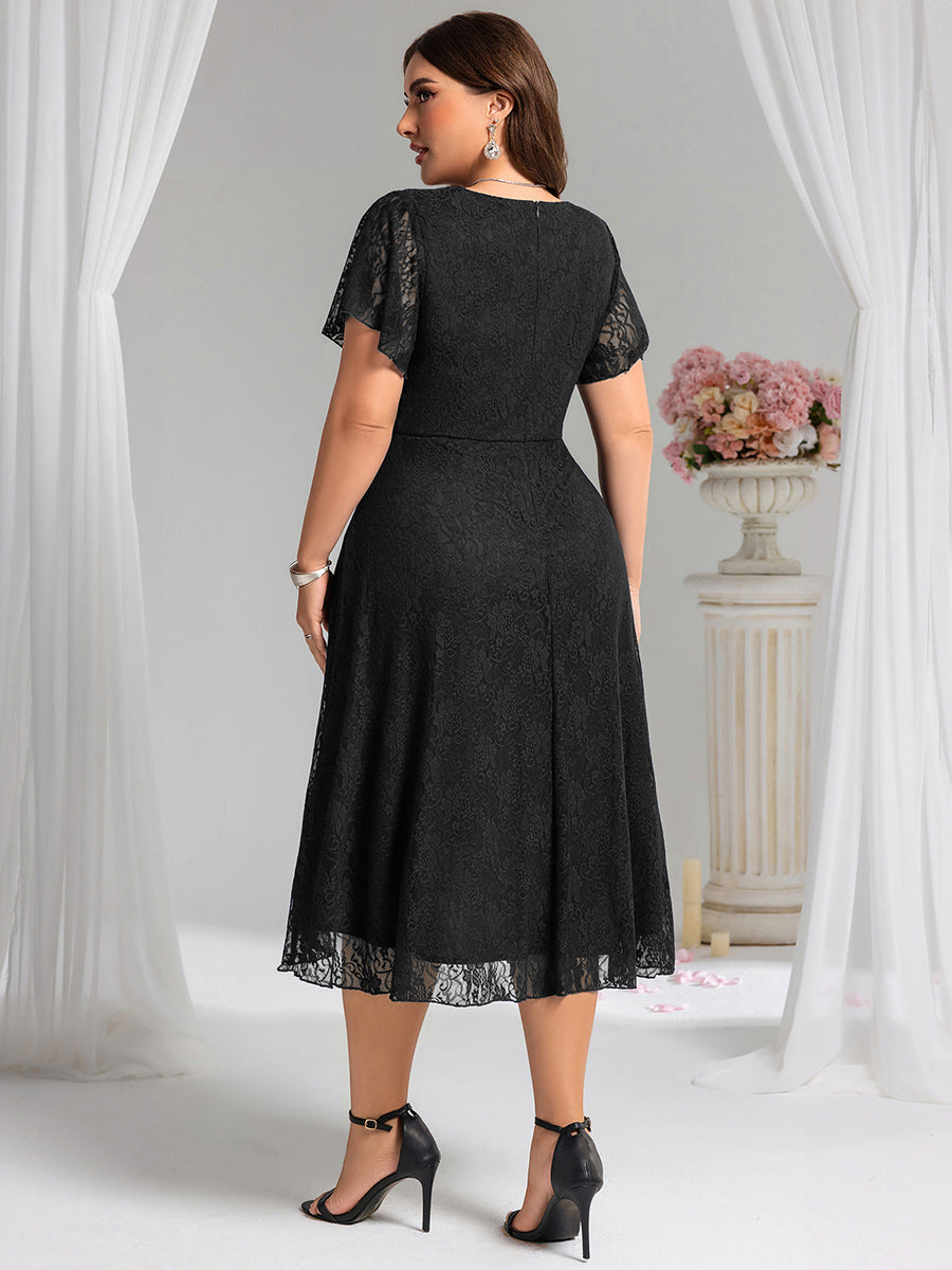 pretty PALOMA|Plus Size Ruffled Sleeves Lace A-Line Formal Evening Dress