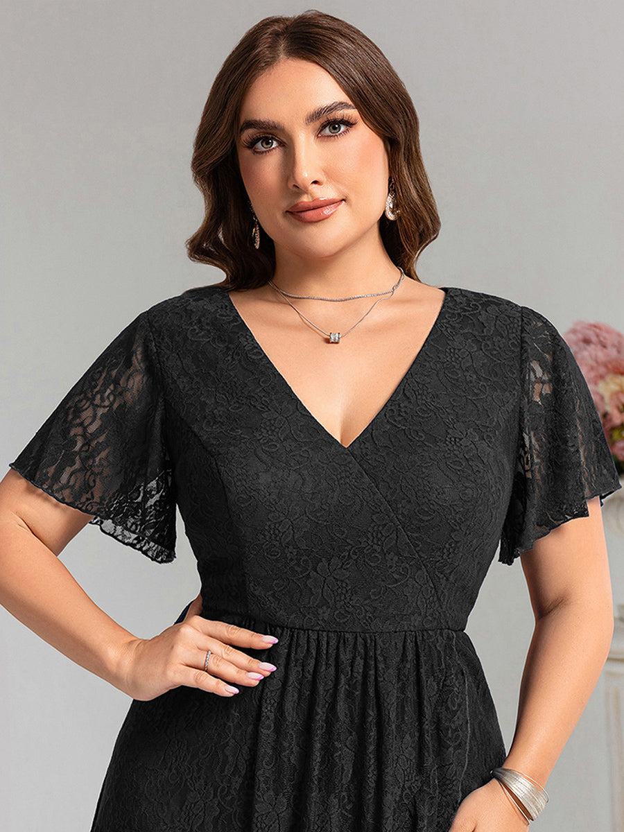 pretty PALOMA|Plus Size Ruffled Sleeves Lace A-Line Formal Evening Dress