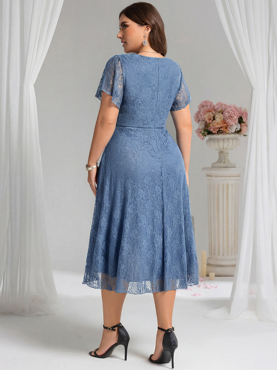 pretty PALOMA|Plus Size Ruffled Sleeves Lace A-Line Formal Evening Dress