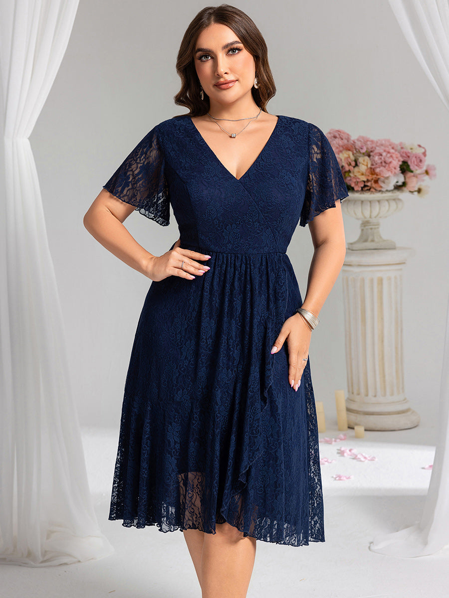 pretty PALOMA|Plus Size Ruffled Sleeves Lace A-Line Formal Evening Dress