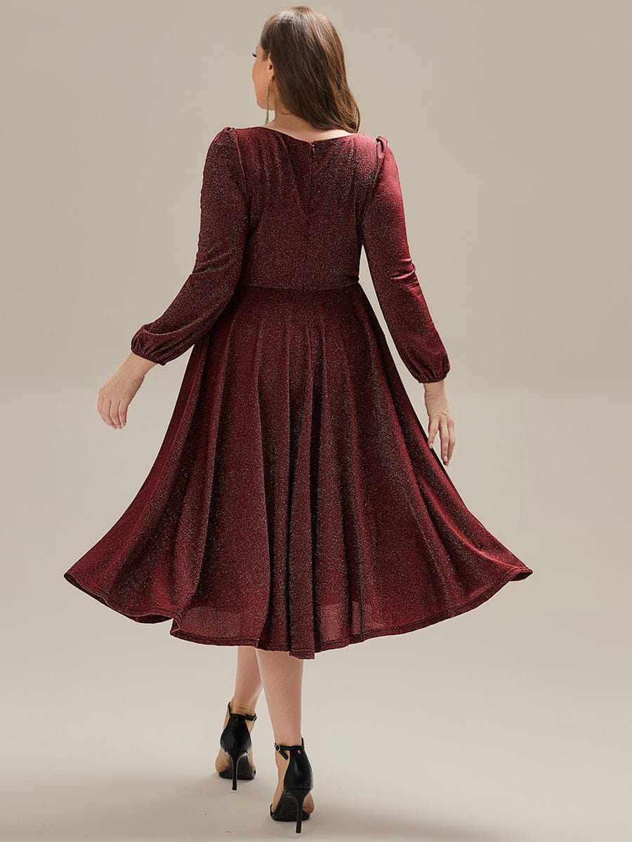pretty GREER|Plus Size With Pocket Glitter Midi Wedding Guest Dress