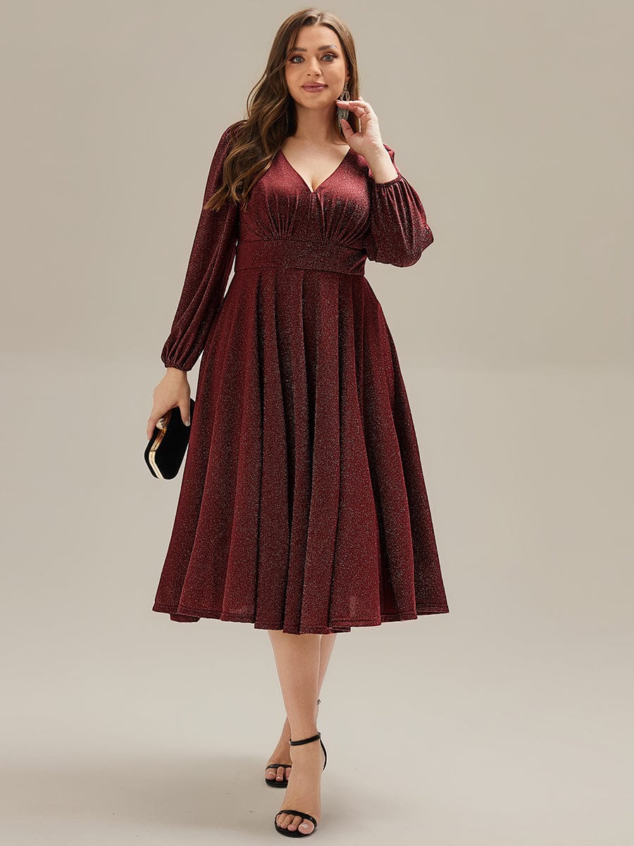 pretty GREER|Plus Size With Pocket Glitter Midi Wedding Guest Dress