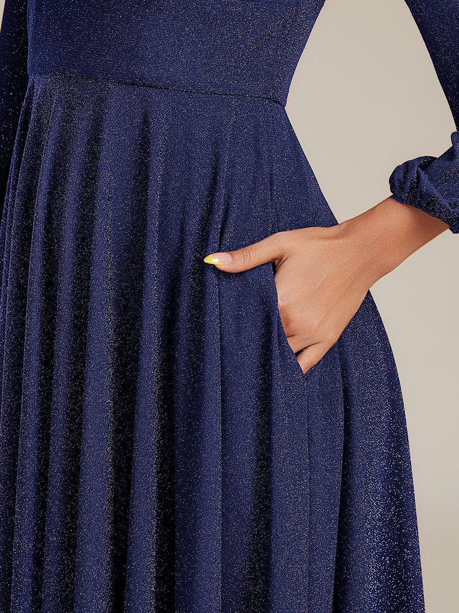 pretty GREER|Plus Size With Pocket Glitter Midi Wedding Guest Dress