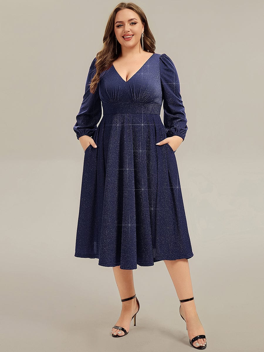 pretty GREER|Plus Size With Pocket Glitter Midi Wedding Guest Dress