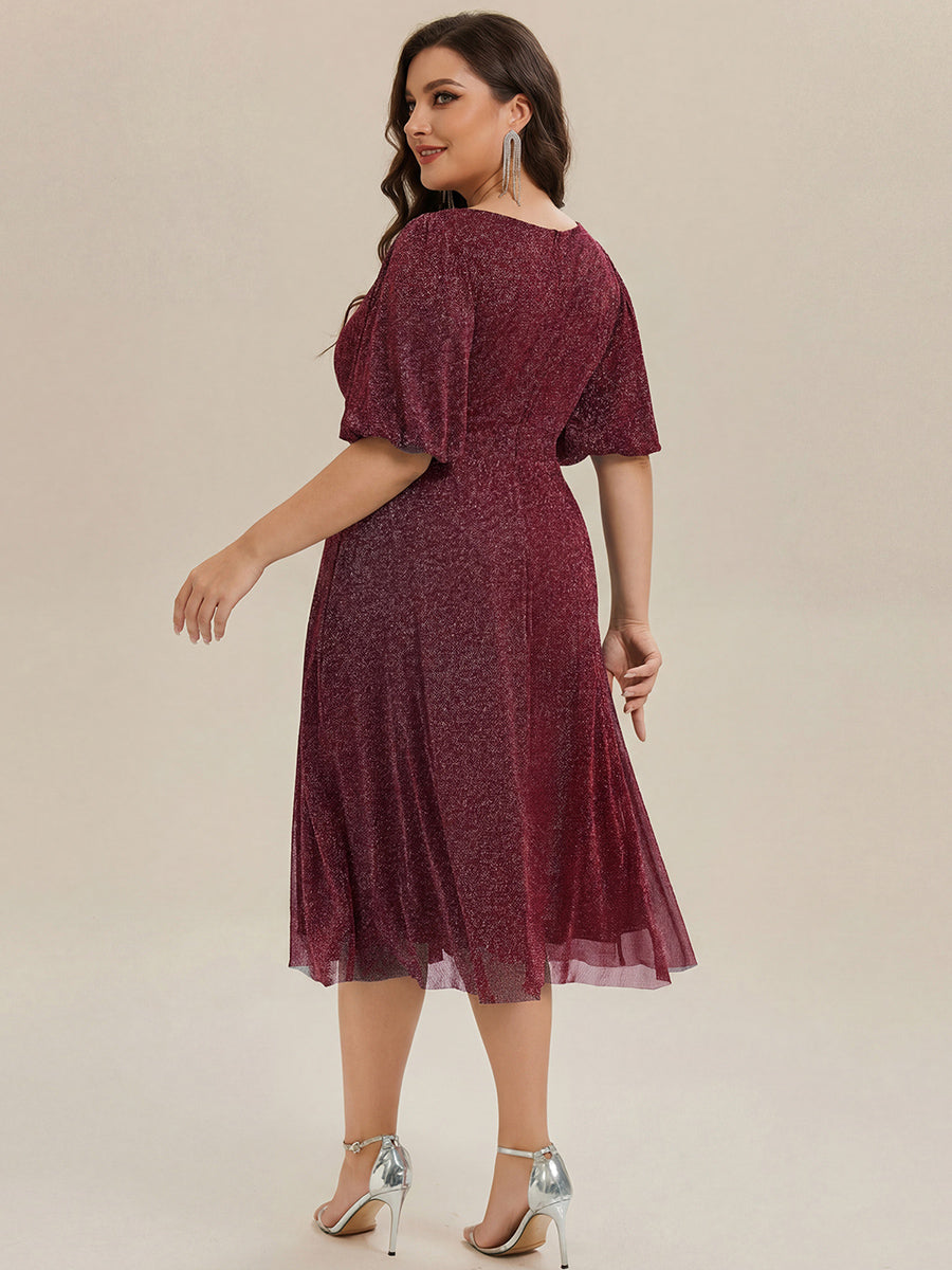 pretty MARIS|Plus Size Glitter Half Sleeve A-Line Wedding Guest Dress