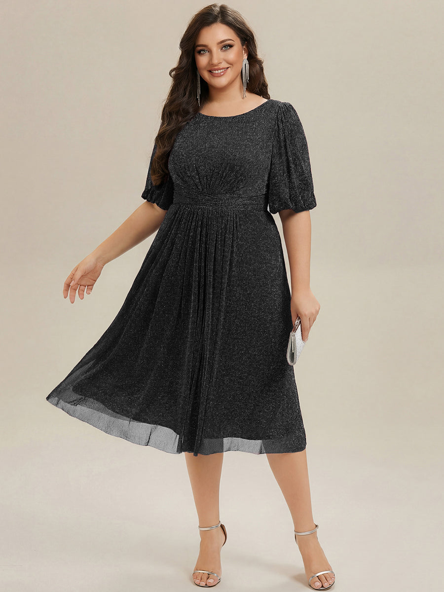 pretty MARIS|Plus Size Glitter Half Sleeve A-Line Wedding Guest Dress