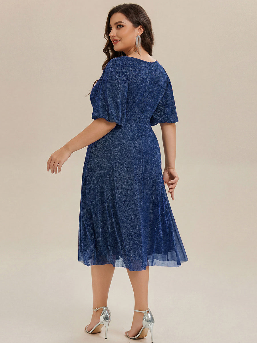 pretty MARIS|Plus Size Glitter Half Sleeve A-Line Wedding Guest Dress