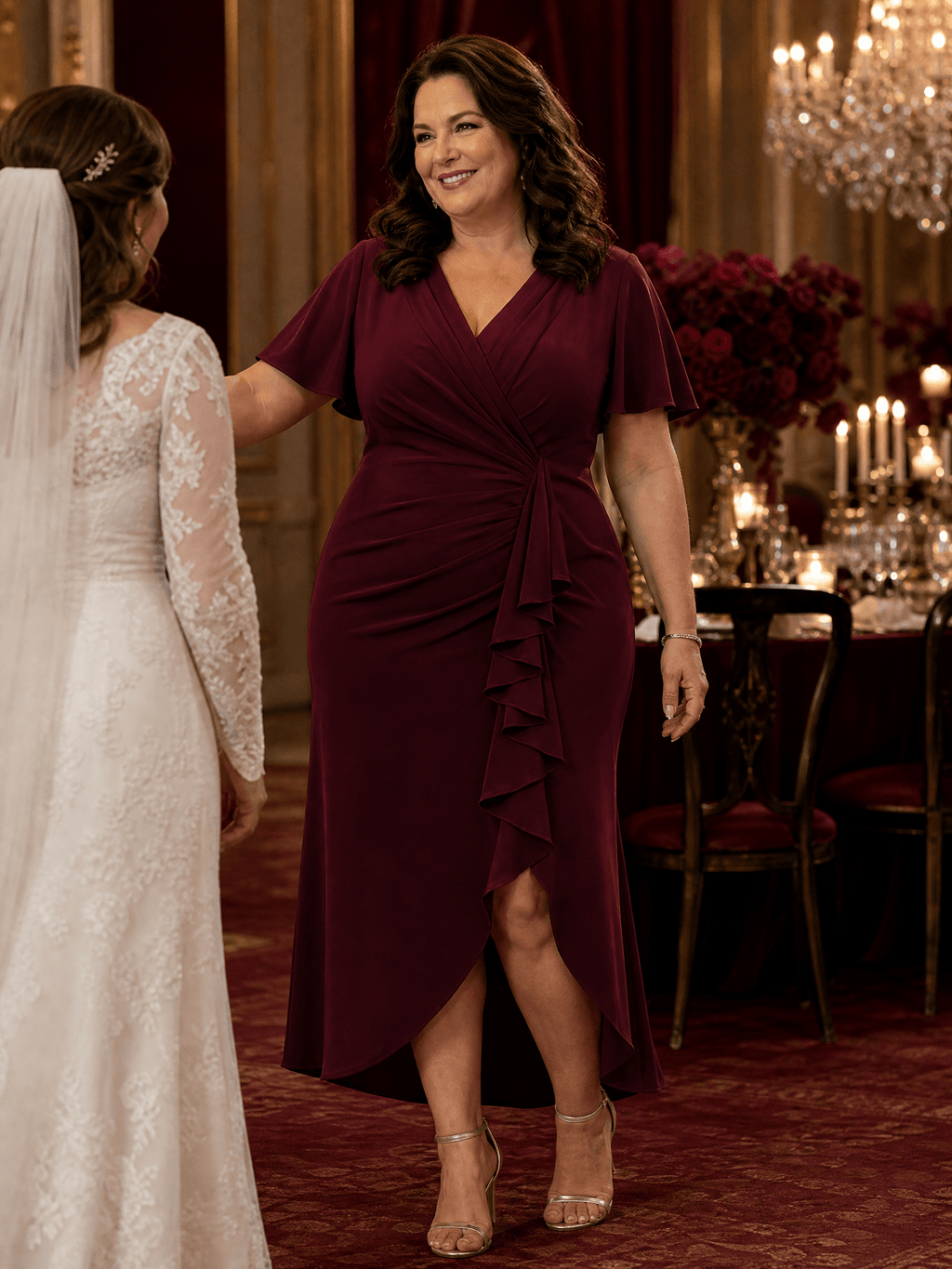 Plus Size Thigh-High Slit Knit Wedding Guest Dress