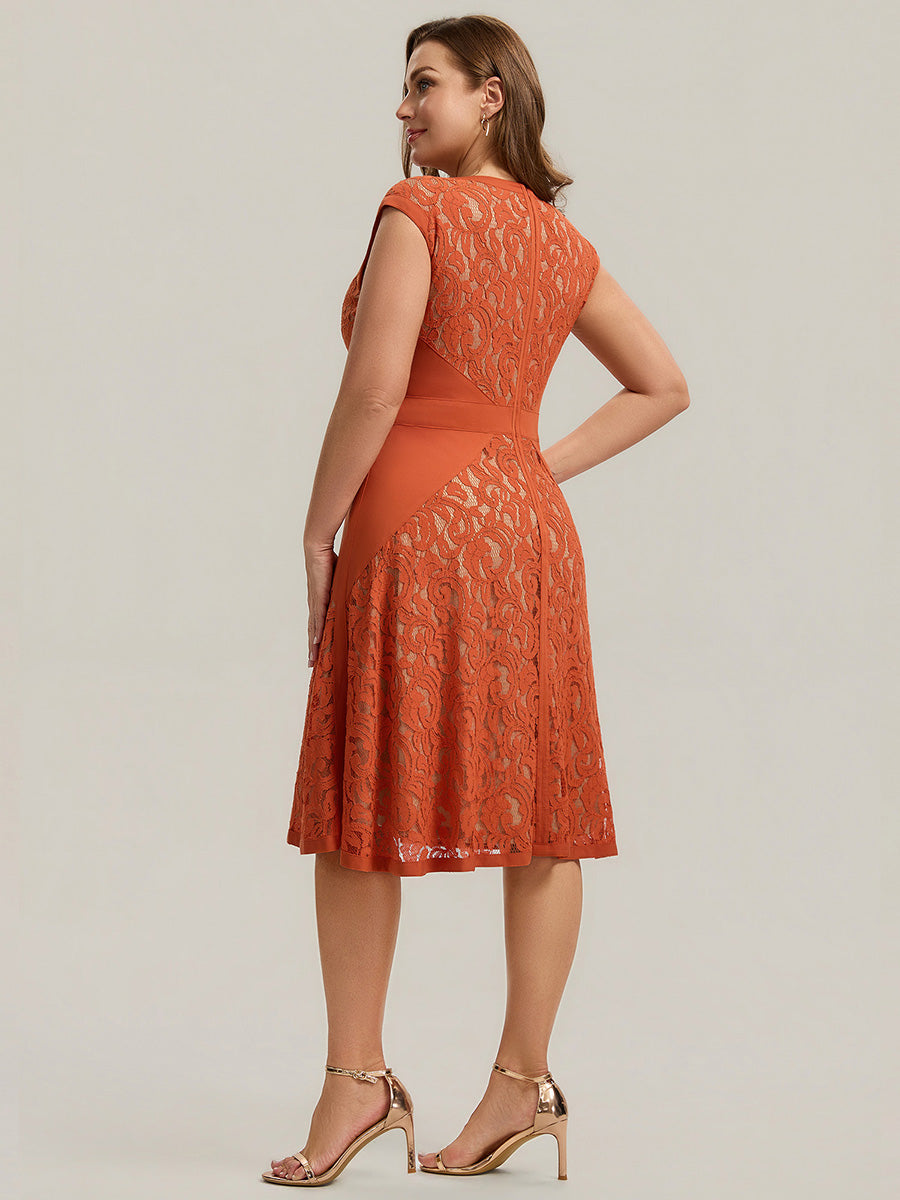 pretty TOVE|Plus Size See-through Lace Sleeveless High Stretch Wedding Guest Dress