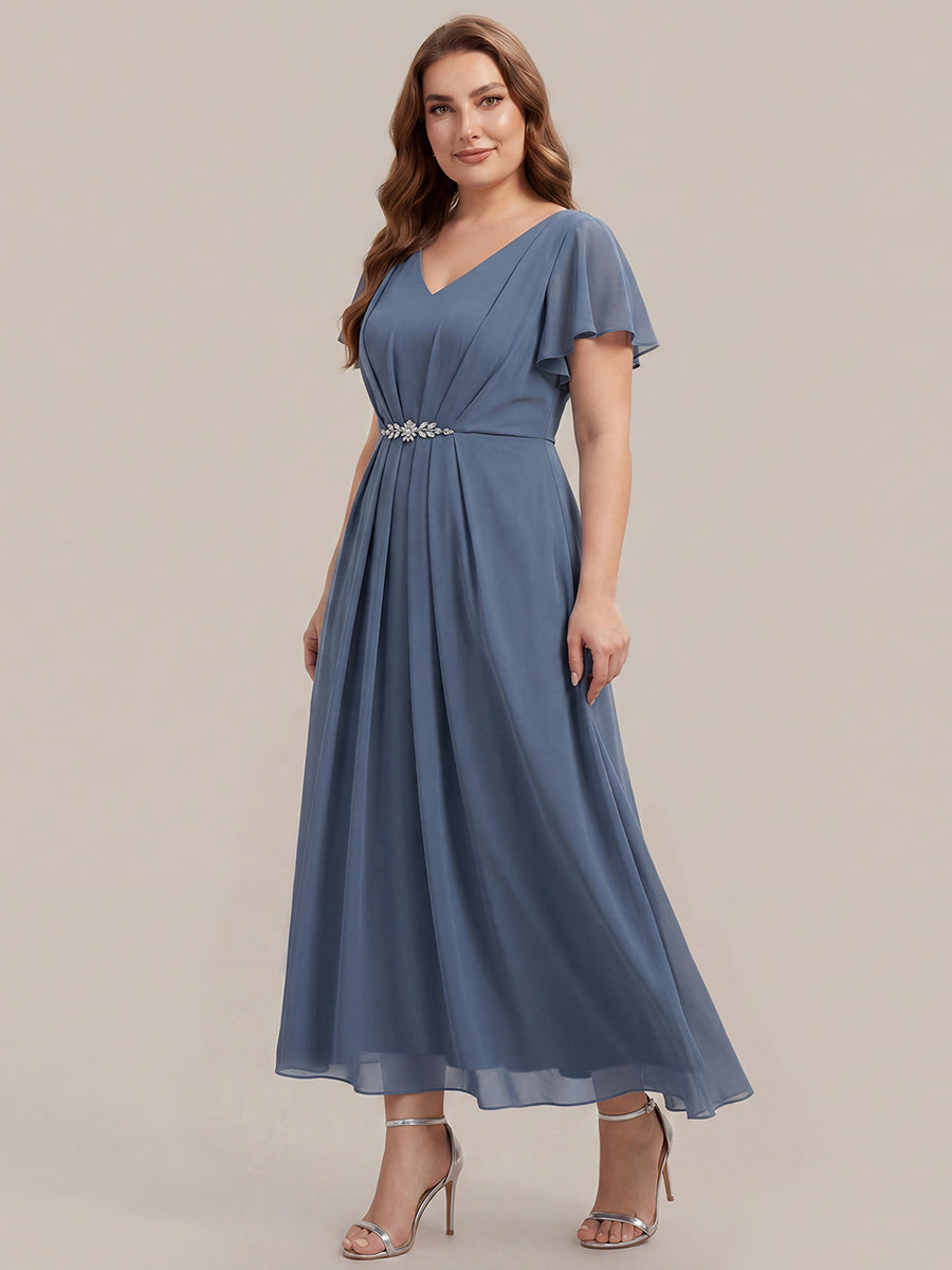 Plus Size Rhinestone Embellished Chiffon Wedding Guest Dress