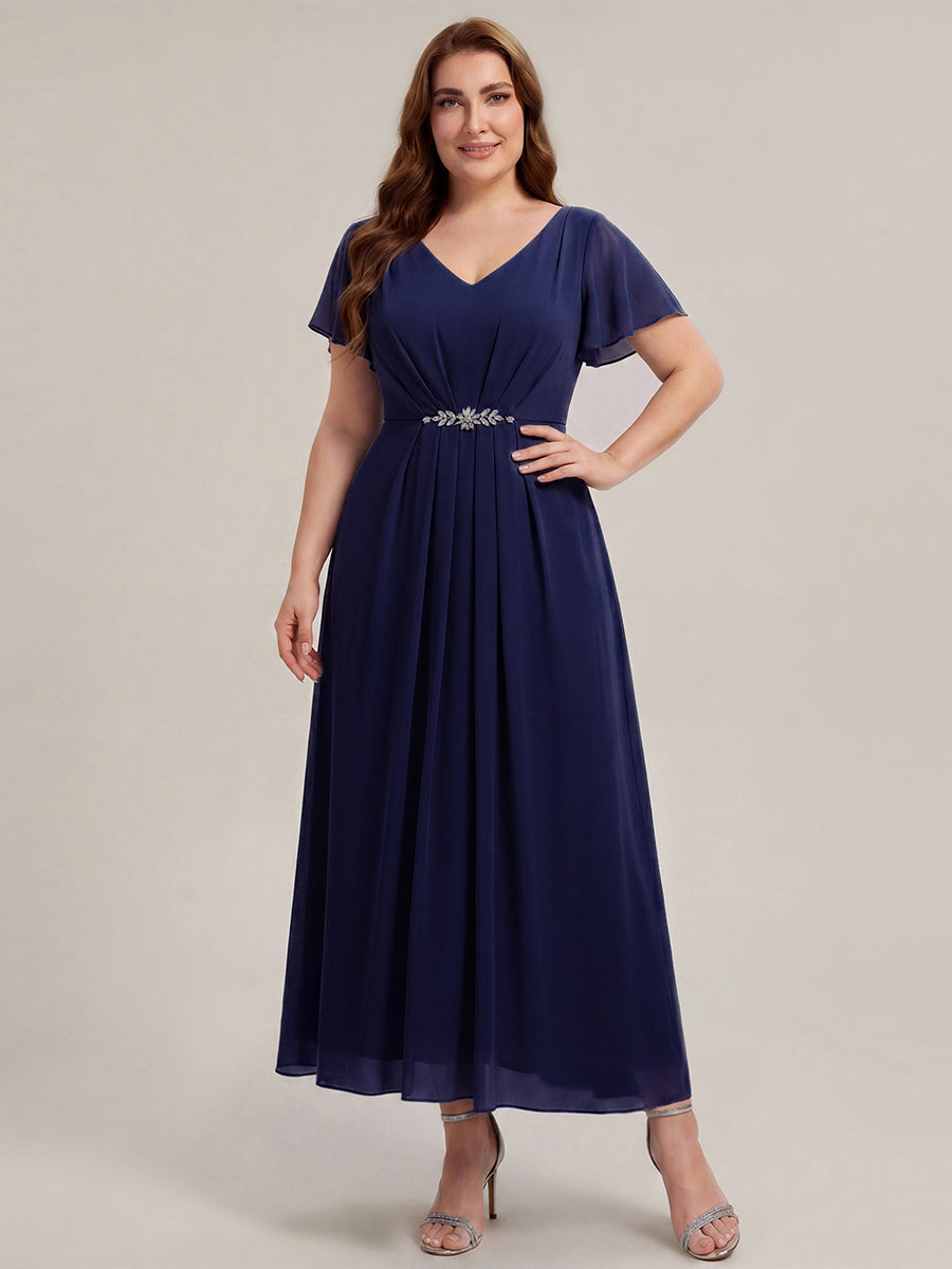 Plus Size Rhinestone Embellished Chiffon Wedding Guest Dress