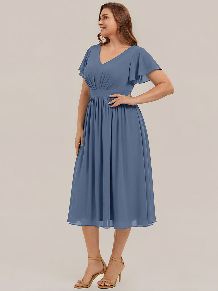 Plus Size Chiffon Ruffle Sleeve Wedding Guest Dress