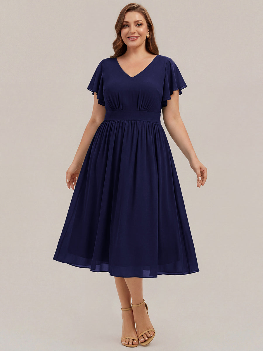 Plus Size Chiffon Ruffle Sleeve Wedding Guest Dress