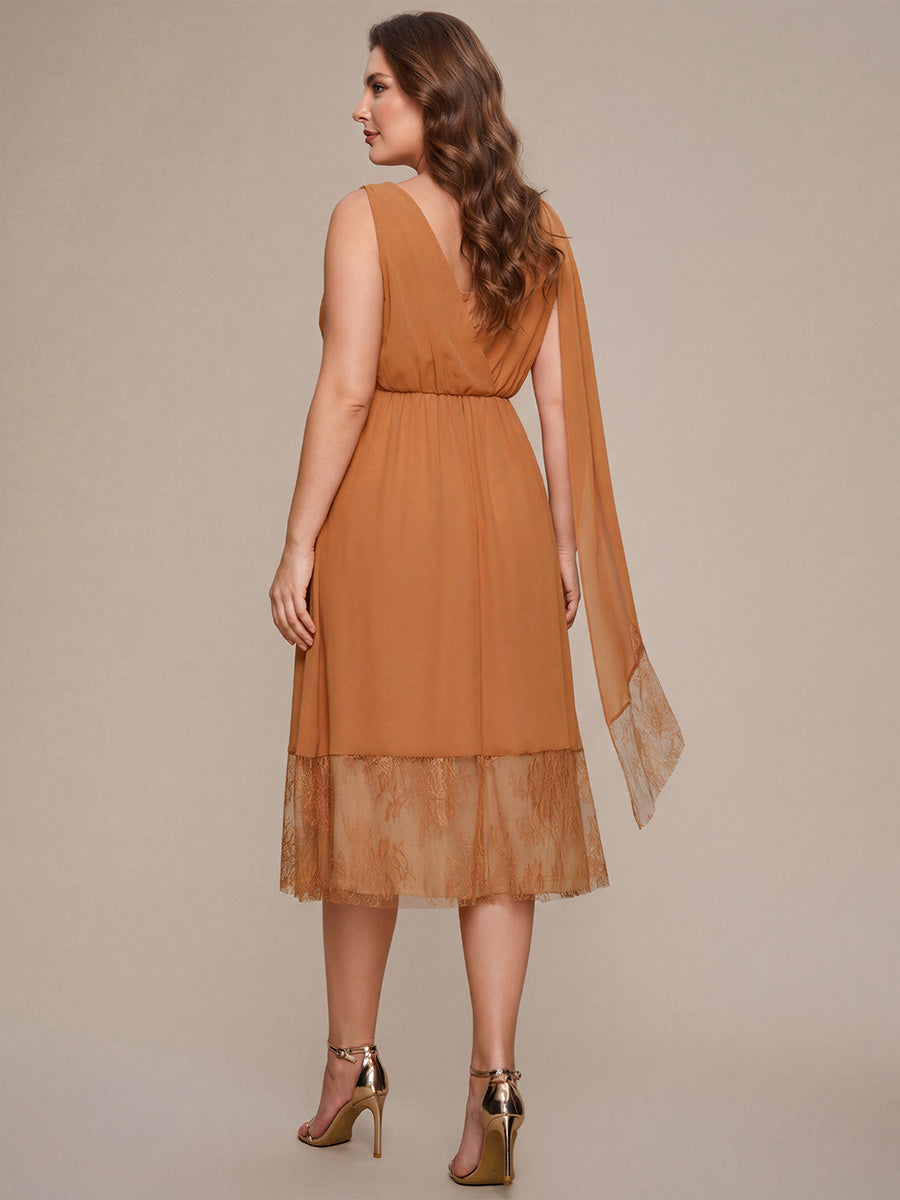 Plus Size Chiffon Ribbon Sleeveless Wedding Guest Dress
