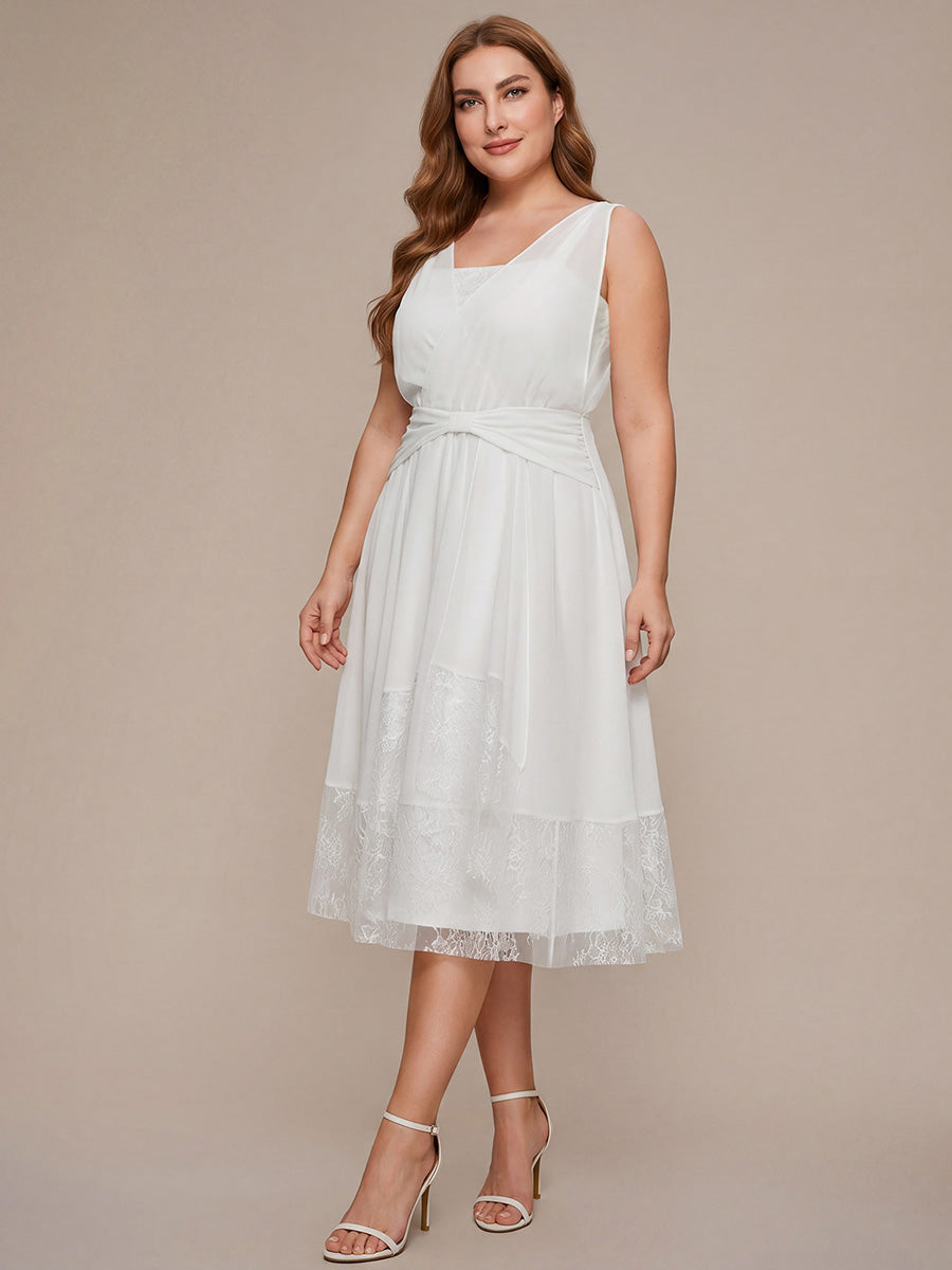 Plus Size Chiffon Ribbon Sleeveless Wedding Guest Dress