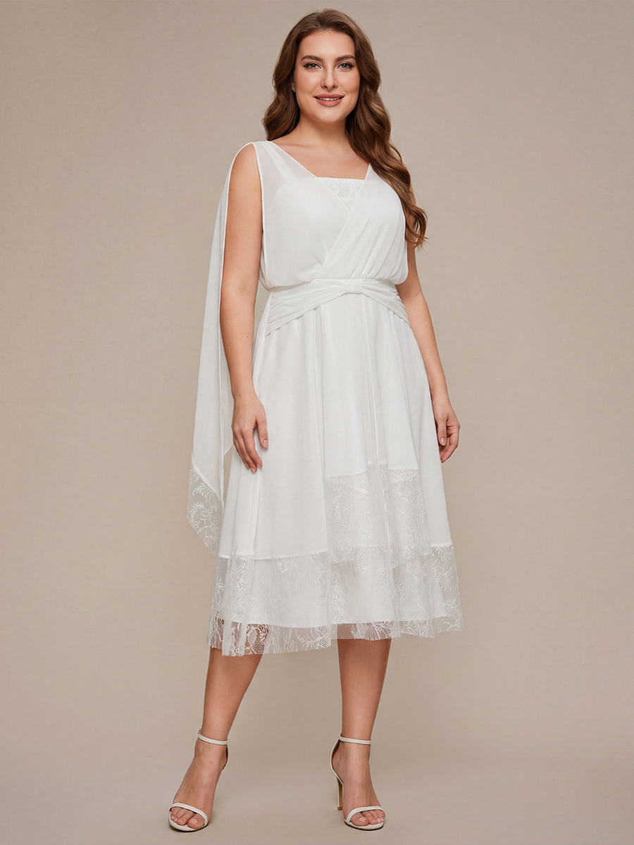 Plus Size Chiffon Ribbon Sleeveless Wedding Guest Dress