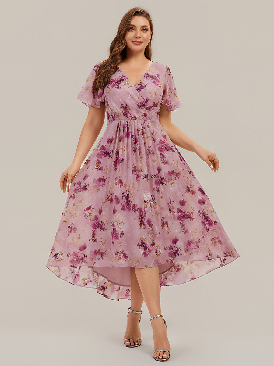 Plus Size Printed Chiffon Wedding Guest Dress