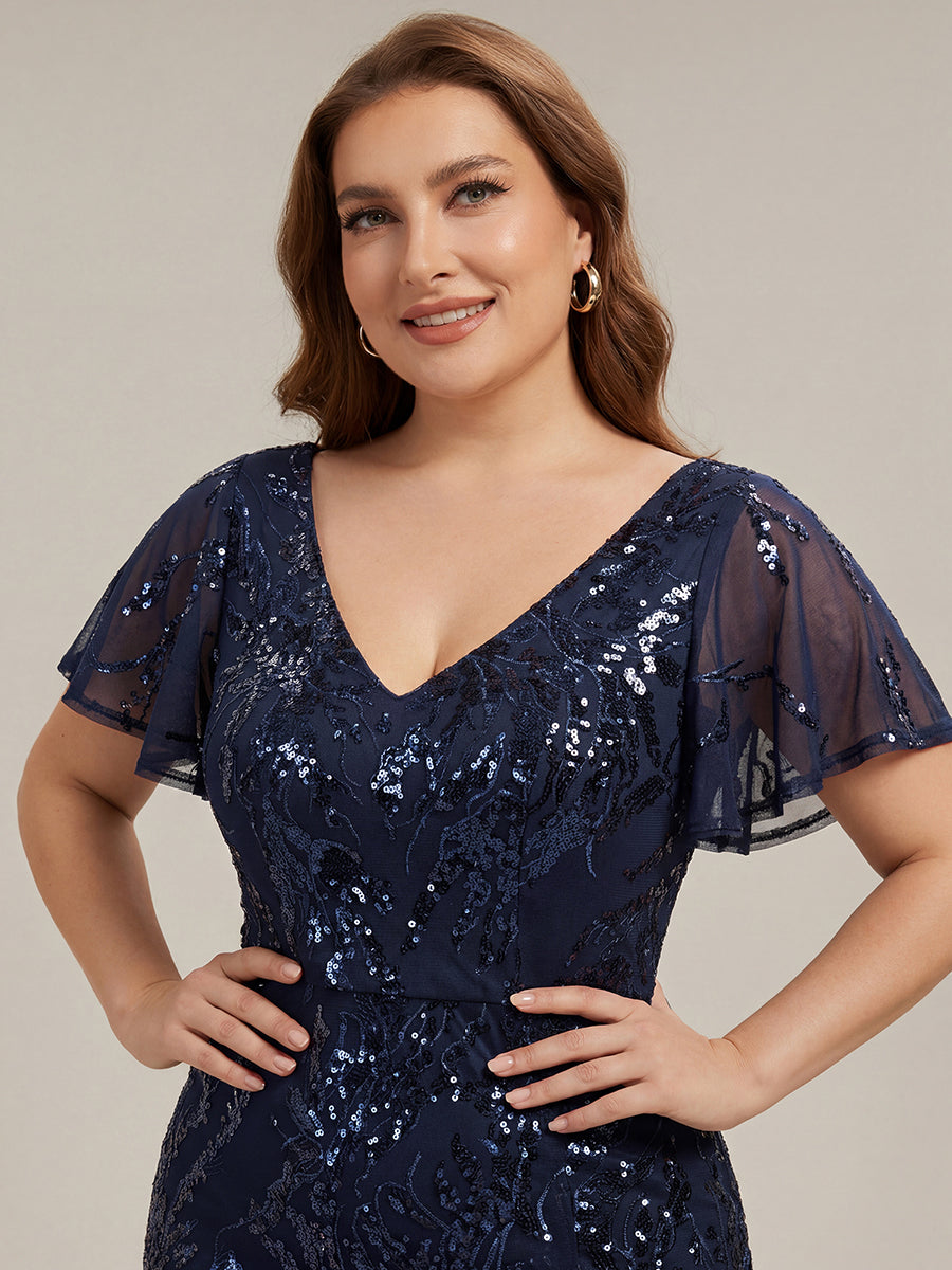 Plus Size Ruffled Sequin Wedding Guest Dress