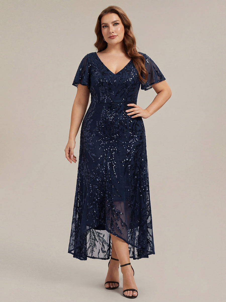 Plus Size Ruffled Sequin Wedding Guest Dress