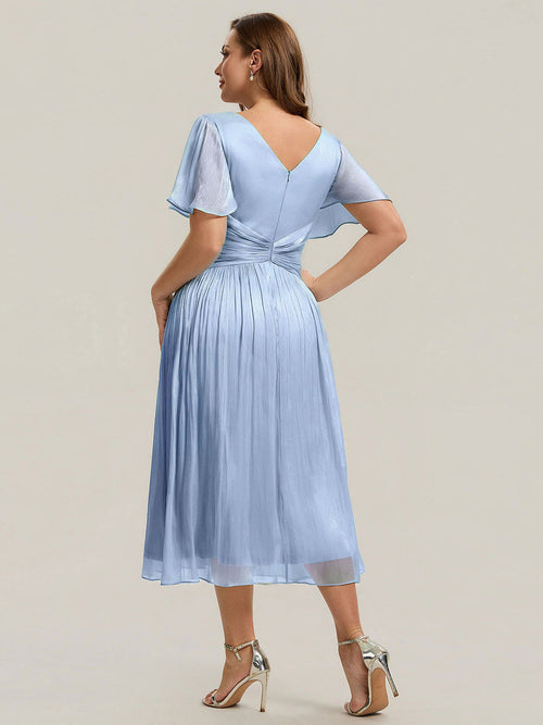 Plus Size Gathered Sea-island Wedding Guest Dress