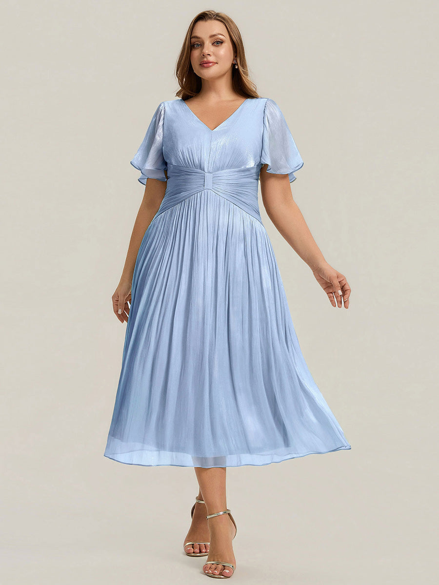 Plus Size Gathered Sea-island Wedding Guest Dress