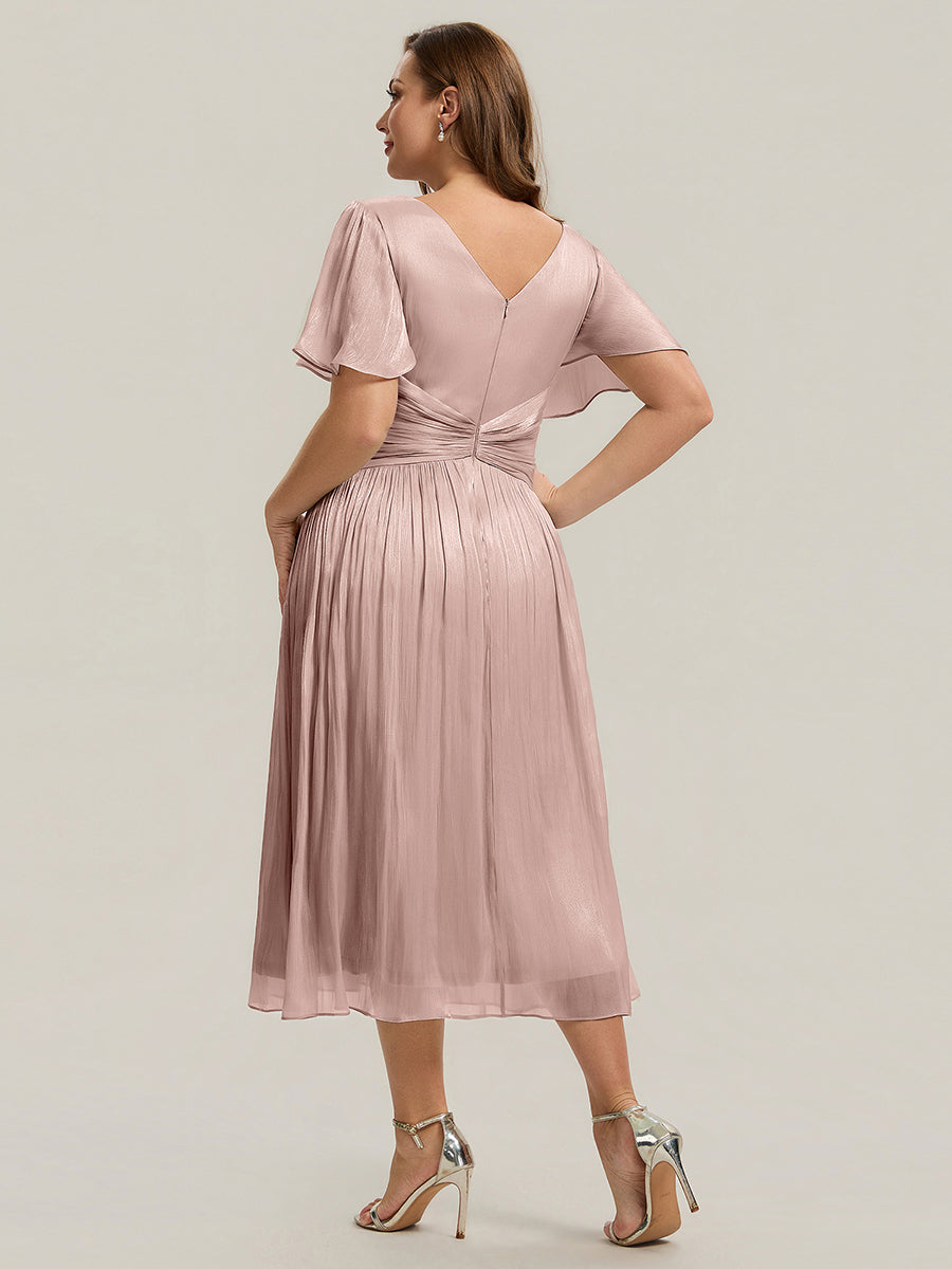 Plus Size Gathered Sea-island Wedding Guest Dress