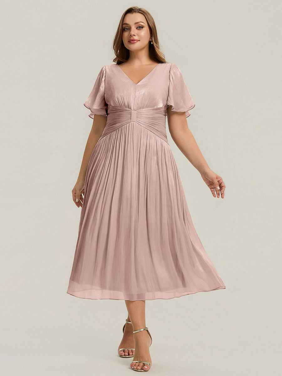 Plus Size Gathered Sea-island Wedding Guest Dress
