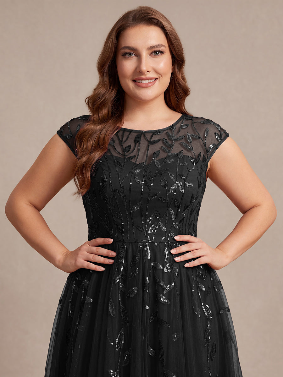 Plus Size See-through Sequin Wedding Guest Dress
