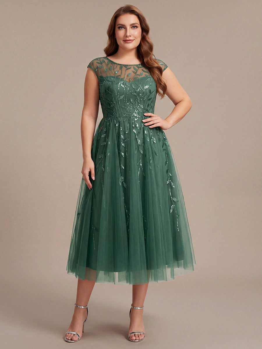 Plus Size See-through Sequin Wedding Guest Dress