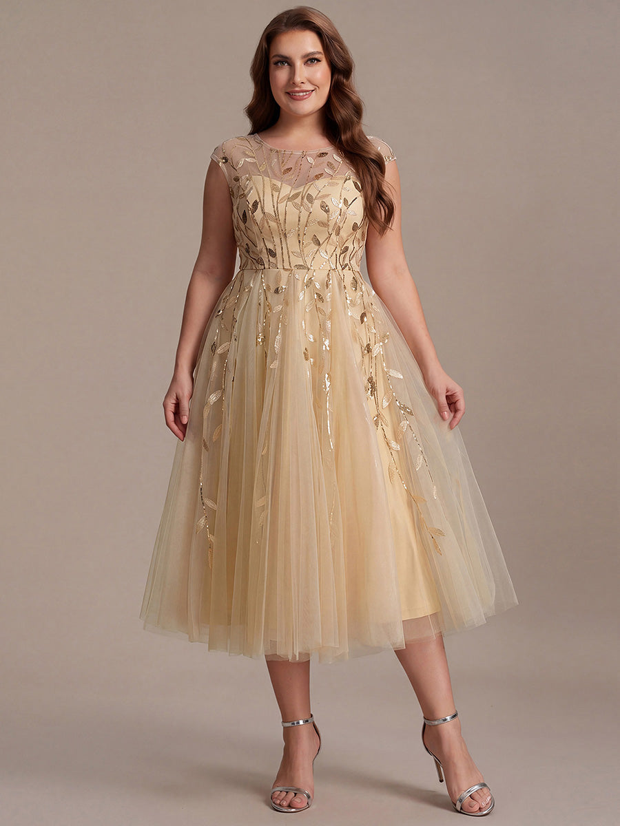 Plus Size See-through Sequin Wedding Guest Dress