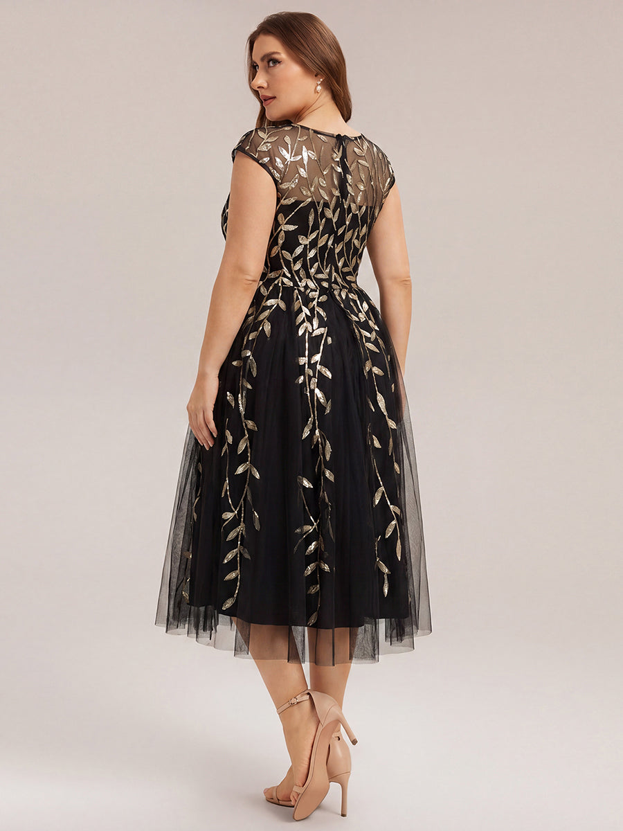 Plus Size See-through Sequin Wedding Guest Dress