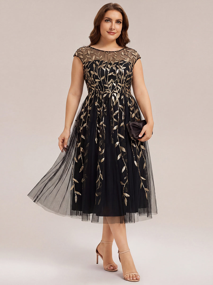 Plus Size See-through Sequin Wedding Guest Dress