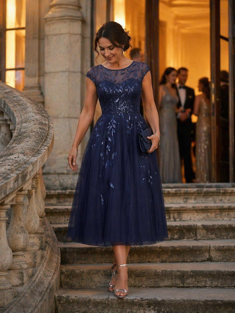 Plus Size See-through Sequin Wedding Guest Dress