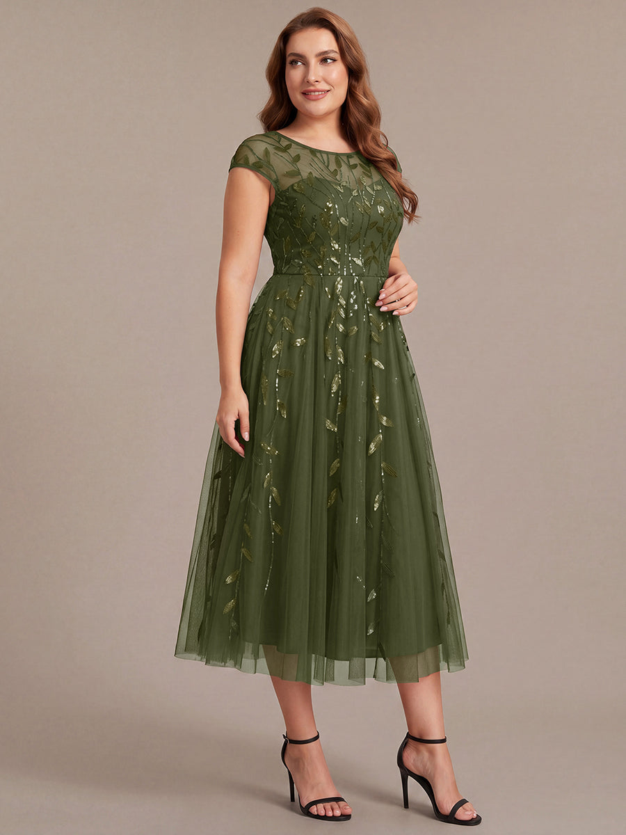 Plus Size See-through Sequin Wedding Guest Dress