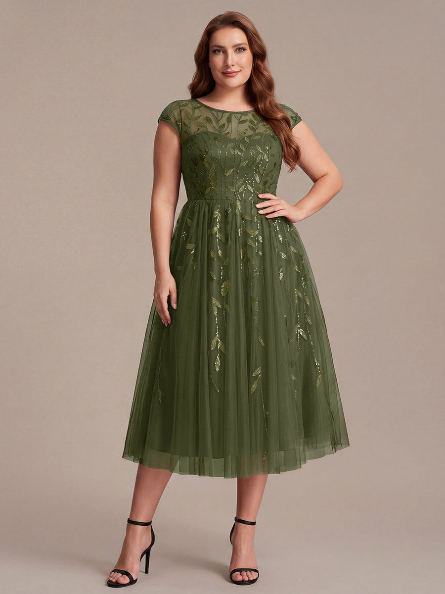Plus Size See-through Sequin Wedding Guest Dress