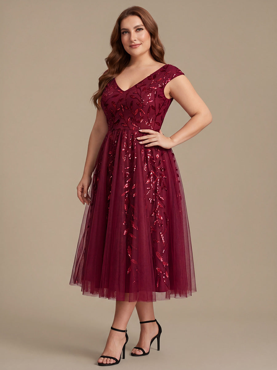 Plus Size V-Neck Sequin Wedding Guest Dress