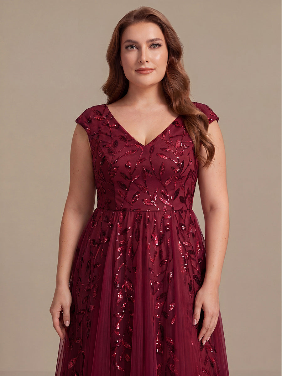 Plus Size V-Neck Sequin Wedding Guest Dress